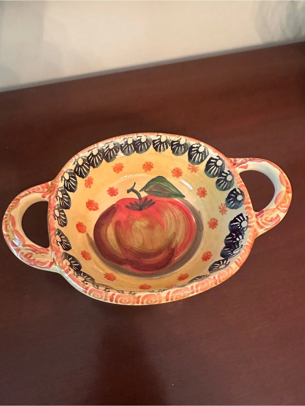 Hand-Painted Ceramic Serving Bowl in Orange and Red by